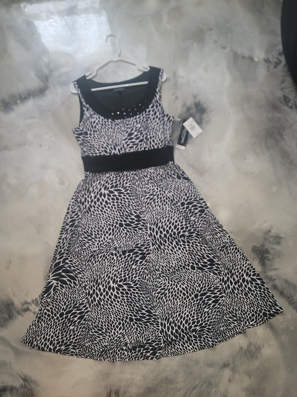 Perceptions Black and White Printed Midi Fit-and-Flare Dress